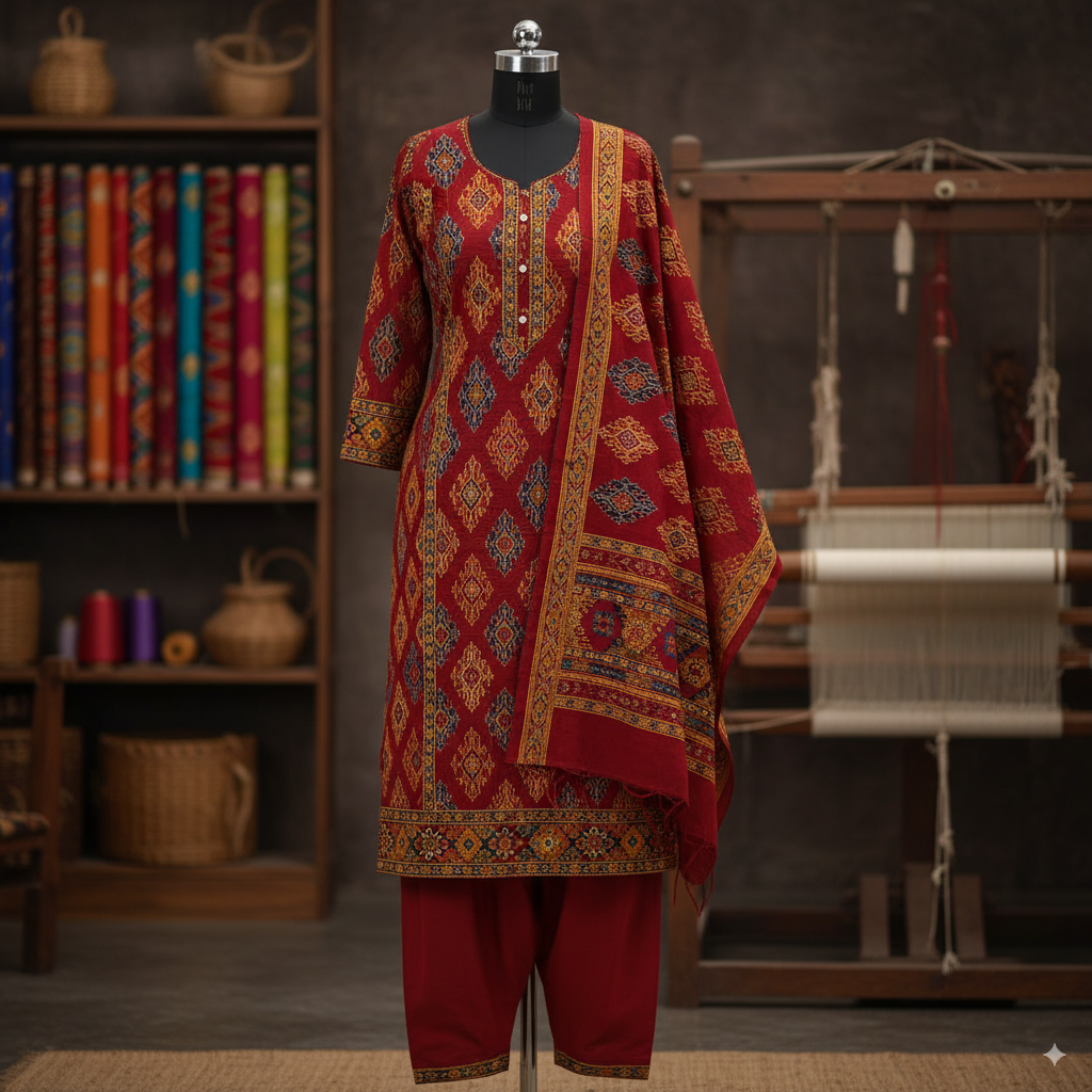 Dhaka Print Cotton Kurtha Suruwal Set
